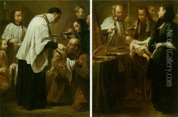 The Sacraments: Baptism; Confirmation; Holy Communion; Matrimony; And Extreme Unction Oil Painting - Giuseppe Maria Crespi