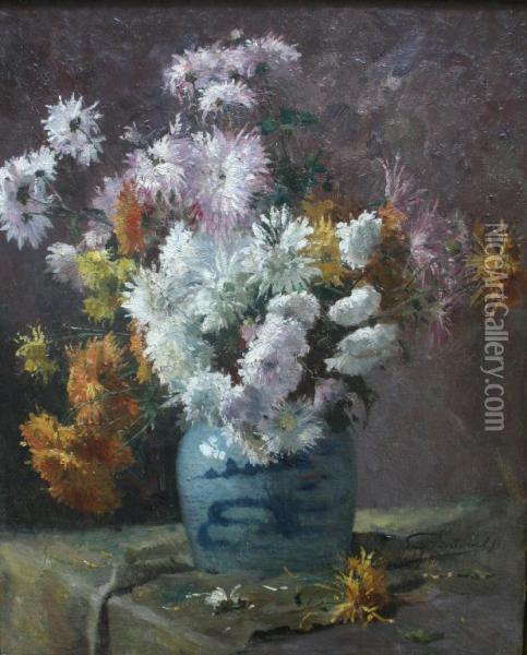 Chrysanthemums Oil Painting - Eugene Bertrand