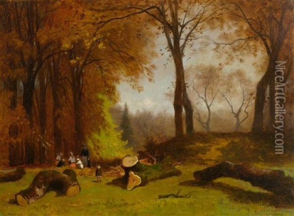 Waldansicht Mit Kindern Oil Painting - Gustave Eugene Castan