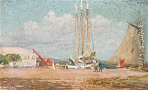 Harbour Scene From Saint Croix, The Danish West Indies Oil Painting - Hugo Valdemar Larsen