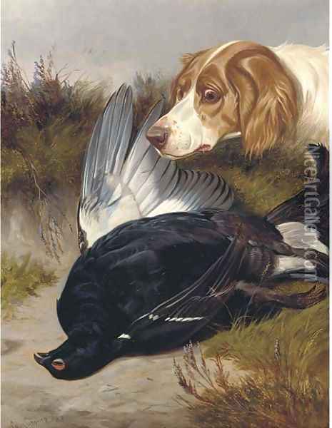 A gundog with a black game Oil Painting - Colin Graeme Roe