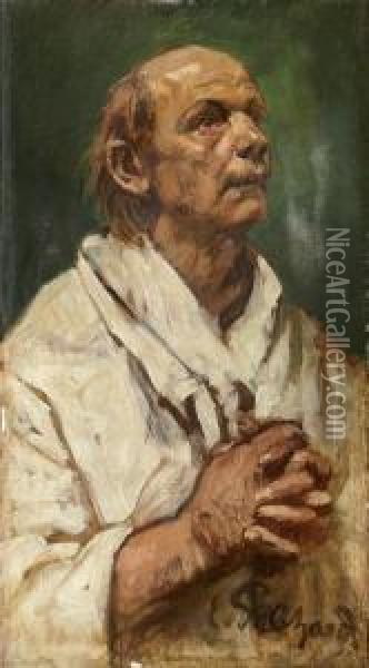 Halbfigurenstudie Eines Mannes Mit Gefalteten Handen Oil Painting - Eduard Von Gebhardt