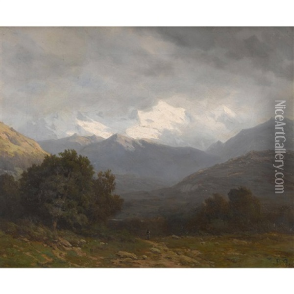 Landschaft Mit Alpenpanorama Oil Painting - Jean Philippe George-Julliard