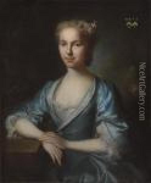 Portrait Of Agnes Fytche, Half-length, In A Blue Silk Dress Oil Painting - Allan Ramsay