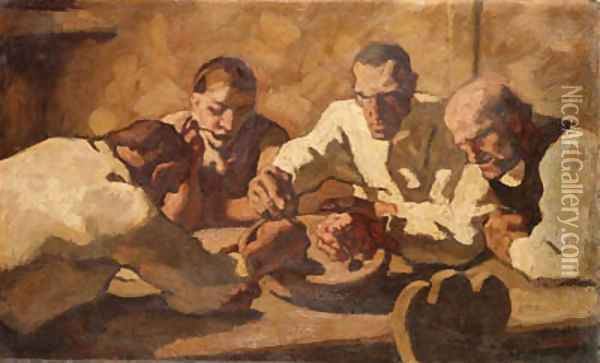 Die Mahlzeit (Erste Fassung) Oil Painting - Albin Egger-Lienz