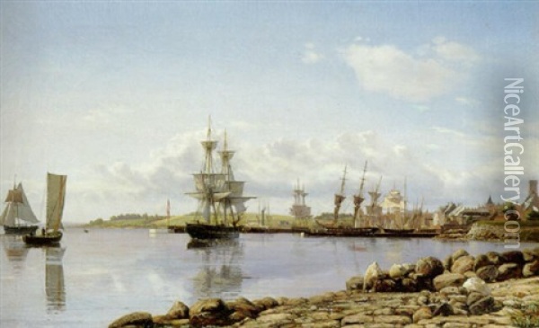 Ved Havnen I En Dansk Provinsby Oil Painting - Carl Frederick Emmanuel Larsen