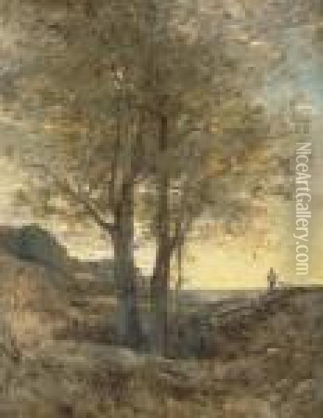 Berger Dans Une Gorge Au Bord De La Mer Oil Painting - Jean-Baptiste-Camille Corot