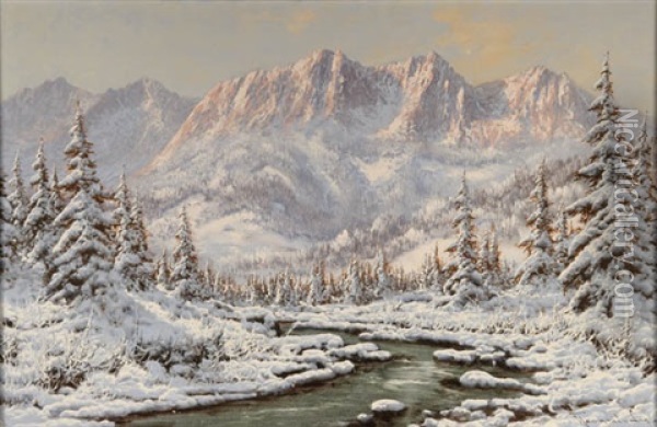 Winter Landscape Oil Painting - Antal (Laszlo) Neogrady