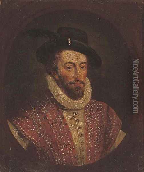 Portrait of Sir Walter Raleigh (c.1552-1618) Oil Painting - English School
