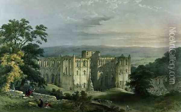 Rievaulx Abbey in the Rye Valley, from The Monastic Ruins of Yorkshire, engraved by George Hawkins, 1843 Oil Painting - William Richardson