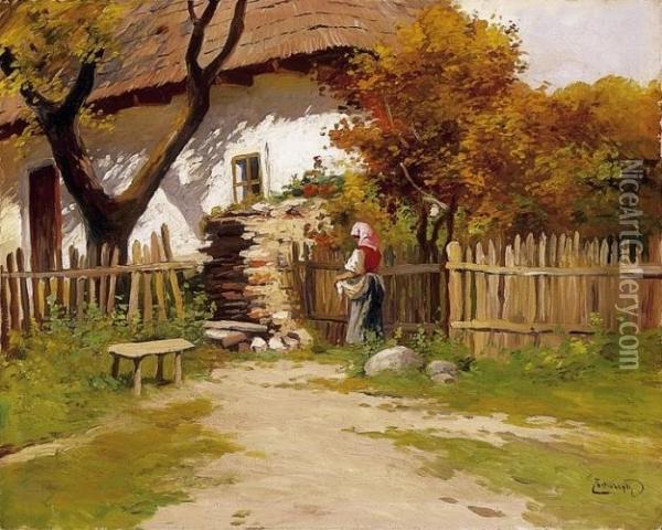 Village Scene Oil Painting - Gyula, Julius Zorkoczy