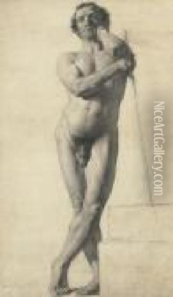 Pensive Male Nude, Standing Oil Painting - William Etty