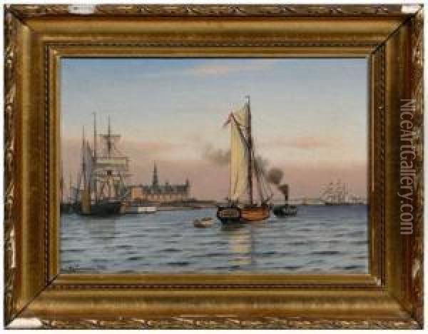 Ships In Harbor Oil Painting - Johann Jens Neumann
