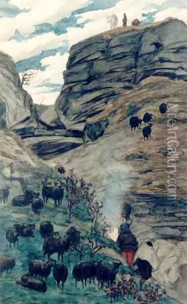 Sheep in a Ravine Oil Painting - Adam Chmielowski