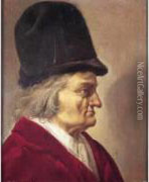 Portrait D'homme En Habit Rouge Et Au Chapeau De Fourrure Oil Painting - Pieter Jansz. Quast
