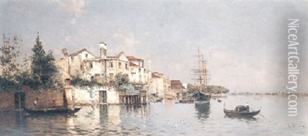 A View Of Venice Oil Painting - Antonio Maria de Reyna Manescau