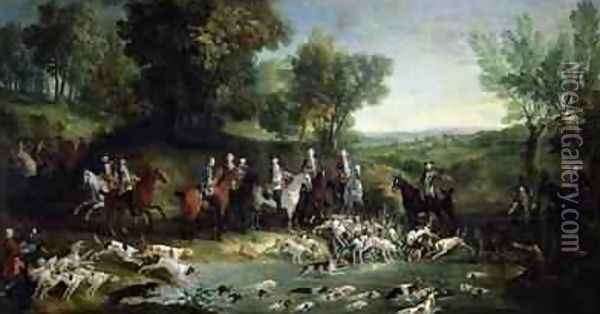 Louis XV 1710-1774 Stag Hunting in the Forest at Saint-Germain, 1730 Oil Painting - Jean-Baptiste Oudry