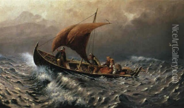 Marin Med Fjordsnipa I Hart Vader Oil Painting - Hans Dahl