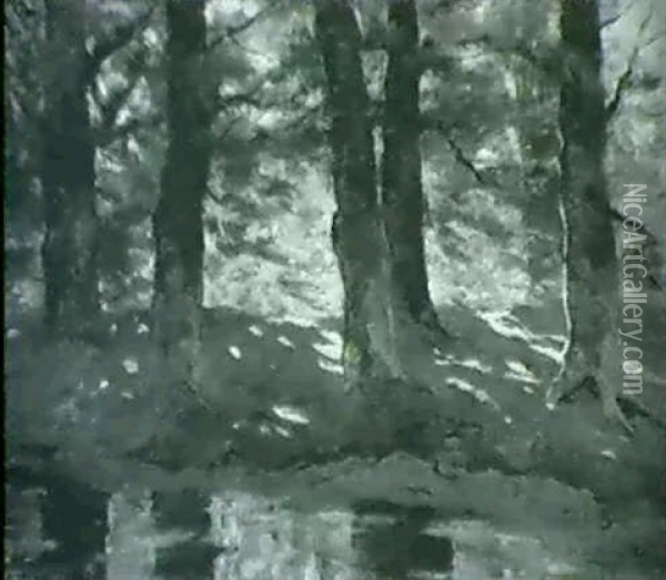 Waldlandschaft Am Ufer Eines Flusses Oil Painting - Maria Philippina Bilders-Van Bosse