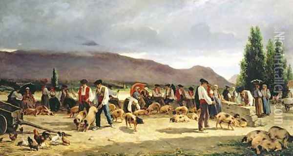 The Pig Market Oil Painting - Pierre Edmond Alexandre Hedouin