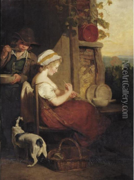 Sold By The J. Paul Getty Museum To Benefit Future Painting Acquisitions
 

 
 
 

 
 A Young Lady Seated Outside A Cottage Mending A Net, With A Young Boy Behind Eating From A Bowl, 