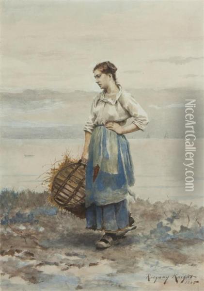 Girl With Basket Oil Painting - Daniel Ridgway Knight