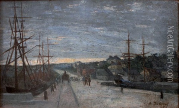 Honfleur, Vue Du Port Au Chemin Oil Painting - Louis Alexandre Dubourg