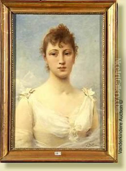 Portrait D'une Elegante Oil Painting - Jules Frederic Ballavoine