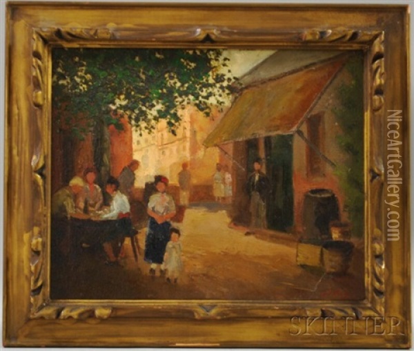 City Street With Figures Oil Painting - Orlando G. Wales