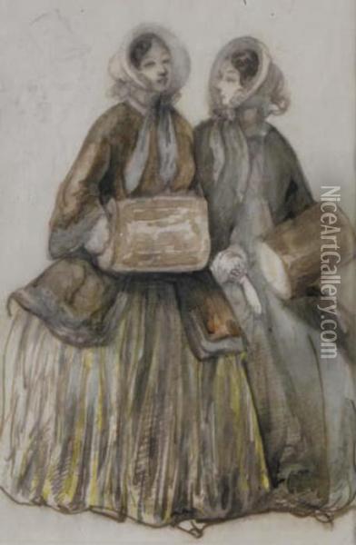 Two Ladies Oil Painting - Constantin Guys