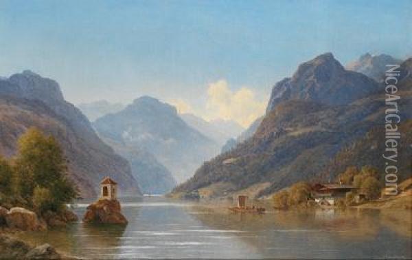 Gebirgslandschaft Mit Einem See Oil Painting - Georg Emil Libert