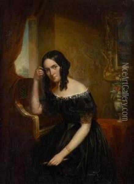 Jeune Femme Pensive Oil Painting - Eugene Romain Van Maldeghem