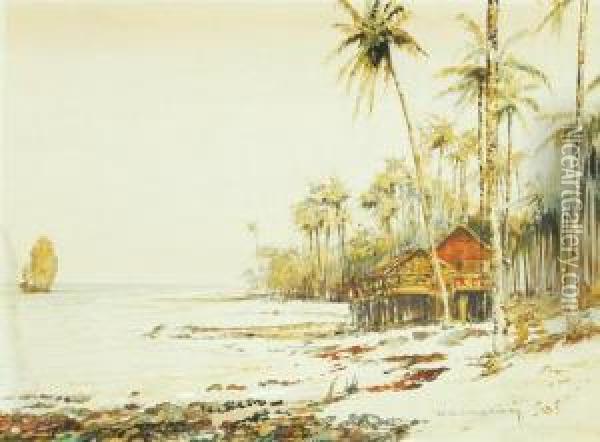South East Asian Coastalscene Oil Painting - Kenneth Denton Shoesmith