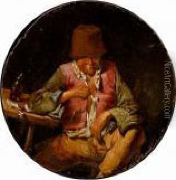 A Peasant Man Seated At A Table Holding A Pipe Oil Painting - Cornelis (Pietersz.) Bega