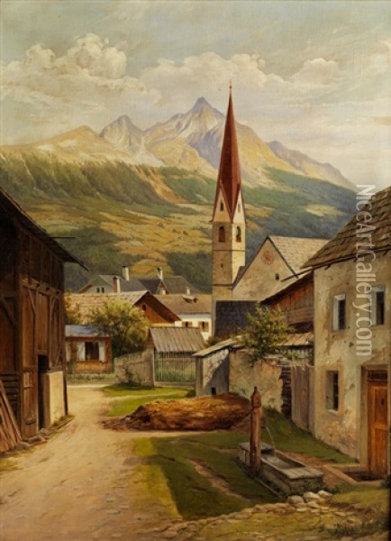 Gebirgsdorf Mit Kirche Oil Painting - Joseph Langl