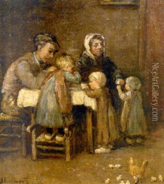 The Supper Table With Children Oil Painting - Bernardus Johannes Blommers