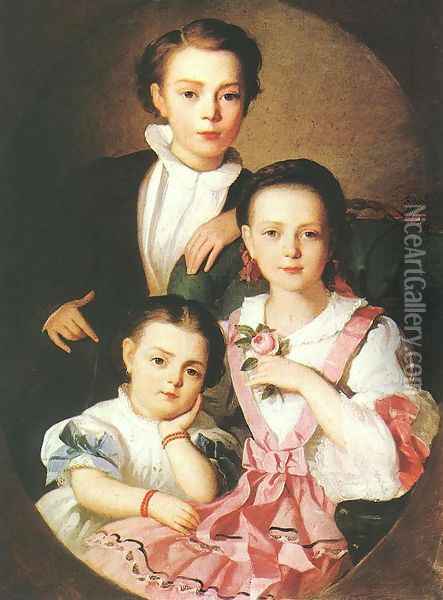 Portrait of Istvan, Emma and Minka Czobel 1857 Oil Painting - Gyorgyi Alajos Giergl