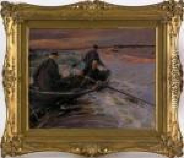 Of 3 Men Landing A Row Boat Oil Painting - Ludwig Dettmann