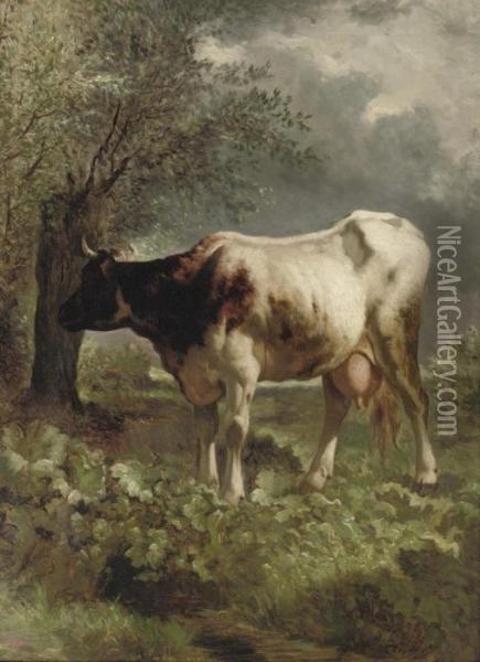 A Cow Under A Tree Oil Painting - Constant Troyon