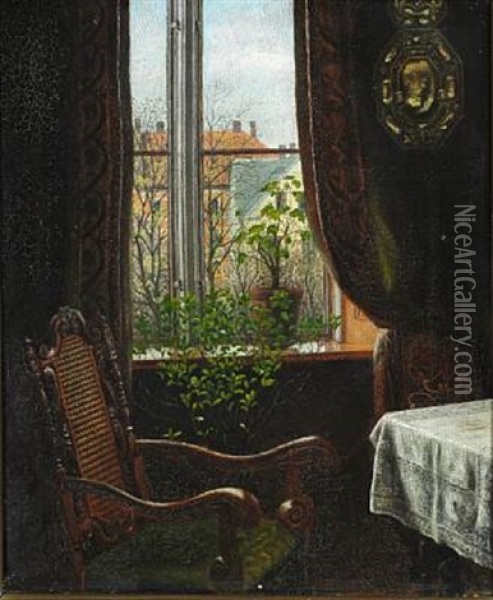From A Corner In The Drawing Room With A View Through A Window Oil Painting - Benedikt Thorarinn Thorlakson
