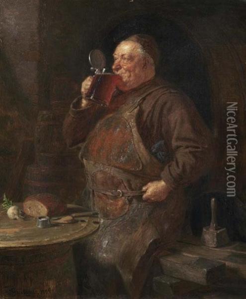 Brotzeit. 1899. Oil Painting - Eduard Von Grutzner