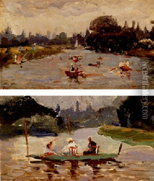 Rowing On A Lake Oil Painting - Emile Laborna