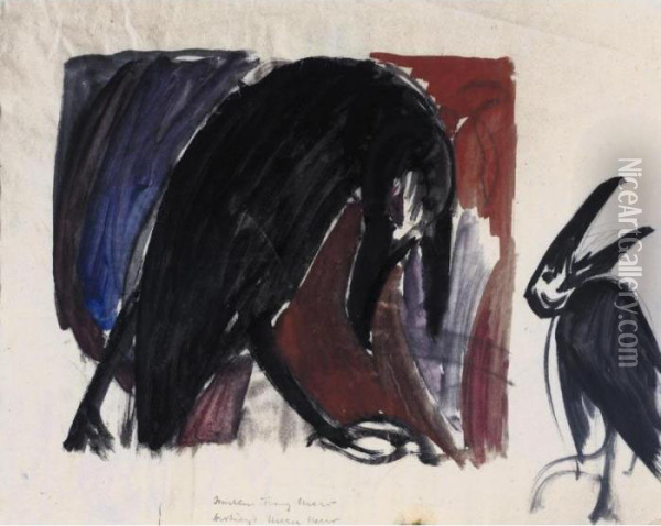 Schwarze Vogel (black Birds) Oil Painting - Franz Marc