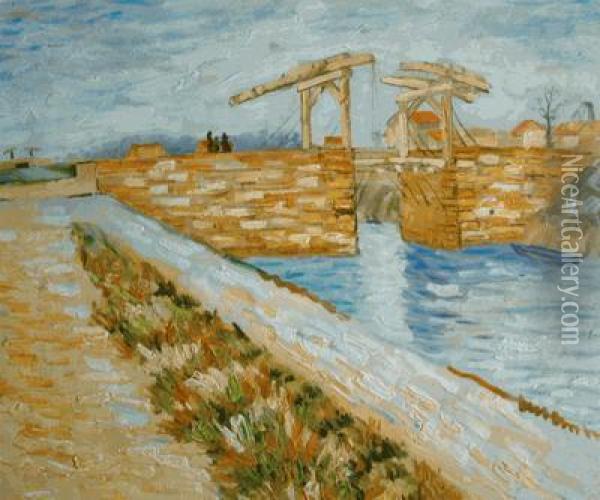 Langlois Bridge At Arles With Road Alongside The Canal Oil Painting - Vincent Van Gogh
