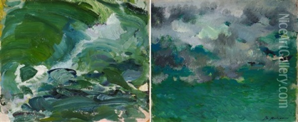 Deux Etudes De Mer (2 Works) Oil Painting - Filip Malyavin