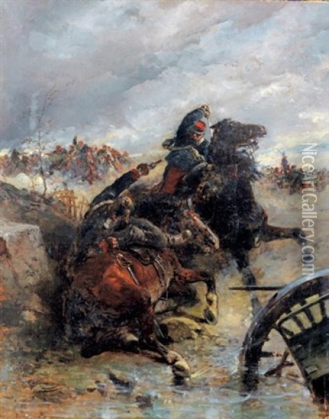 La Bataille De Rezonville, Aout 1870 Oil Painting - Wilfrid Constant Beauquesne
