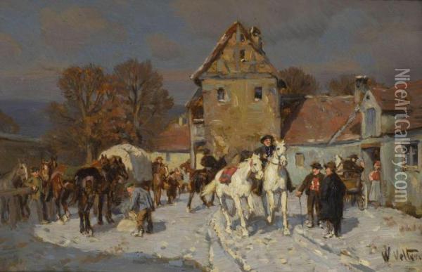 Winterlicher Pferdemarkt Oil Painting - Wilhelm Velten