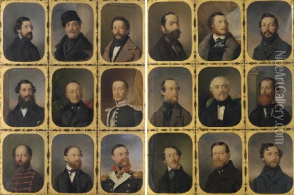 Portraits Of Notaries From The Hungarian Rebellion Of 1848 (pair Of 9 Portrais Each) Oil Painting - Friedrich Johann Gottlieb (Franz) Lieder