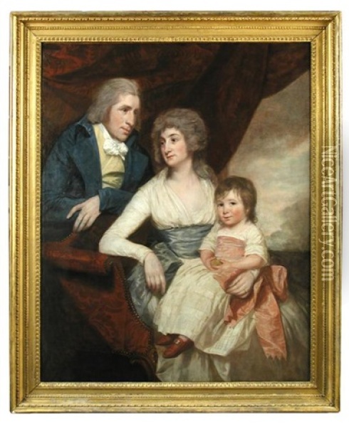 Portrait Of The Reverend And Mrs Walter Parry Hodges And Their Daughter, Maria, Of Shipton Moyne, Gloucestershire Oil Painting - Thomas Beach