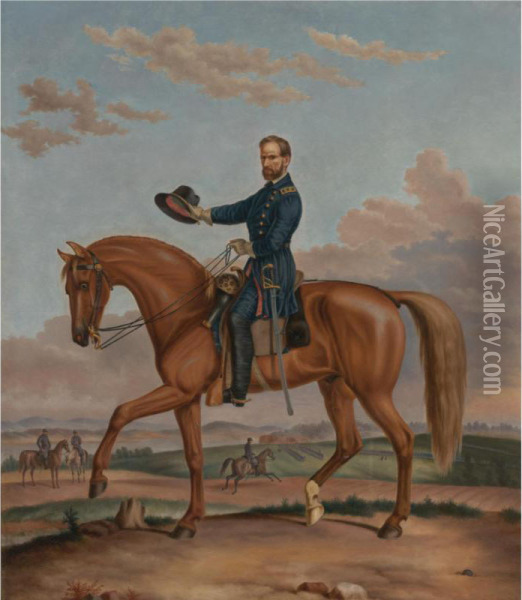 Portrait Of General William T. Sherman On His Horse Oil Painting - Augustus Kollner